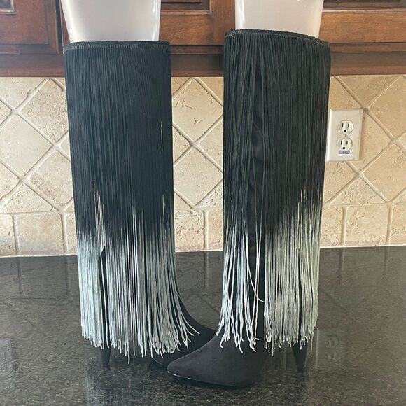 Size 7 Ombre String Pointy Toe Knee High Heeled Boots women’s - Picture 1 of 7